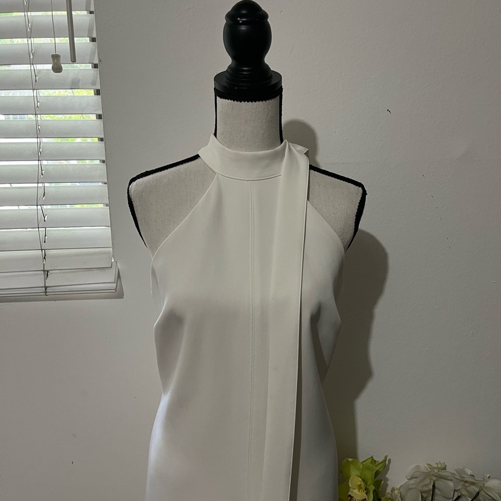 New York & Company Ivory Halter Midi Dress with Neck Tie - Picture 2 of 7
